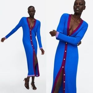NWT Zara Metallic Thread Long Cardigan Dress S